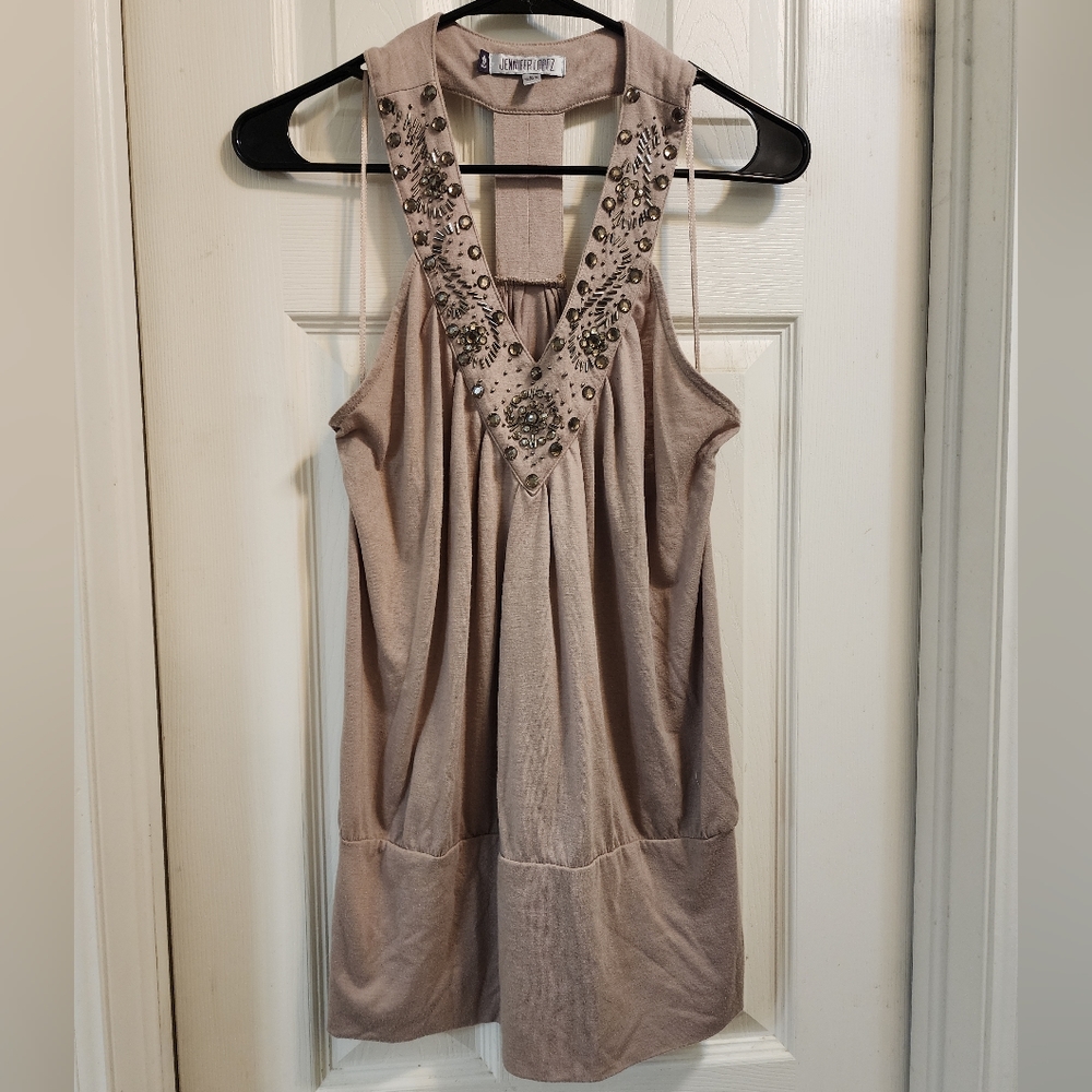EUC Jennifer Lopez Tan Beaded Tank Top